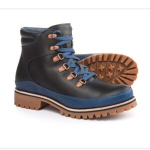 Chaco Boots Fields Black & Blue Leather Lace Up Hiking Waterproof